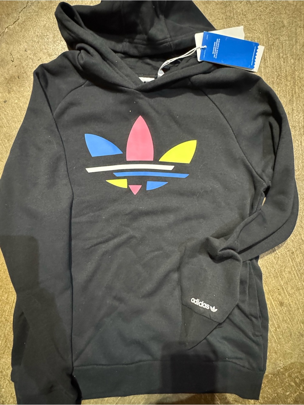 adidas Black Hoodie with Neon Pink, Blue & Lime Trefoil